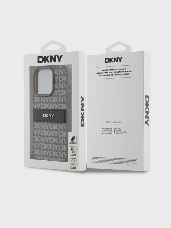 DKNY PU kožený zadný kryt s opakujúcim sa vzorom Tonal Stripe pre iPhone 14 Pro Beige DKNY