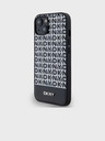 DKNY PU kožený zadný kryt Repeat Pattern Bottom Stripe MagSafe pre iPhone 13 Black DKNY