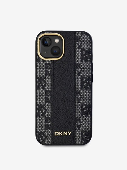 DKNY PU kožený károvaný zadný kryt so vzorom Magsafe pre iPhone 15 čierny DKNY