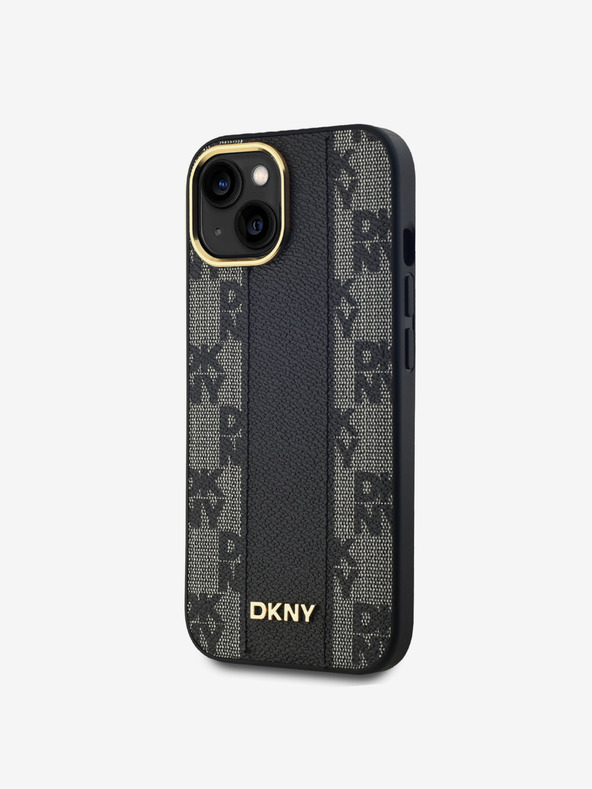DKNY PU kožený károvaný zadný kryt so vzorom Magsafe pre iPhone 15 čierny DKNY