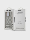 DKNY PU kožený zadný kryt so šachovnicovým vzorom a pruhmi pre iPhone 14 Pro Max Beige DKNY