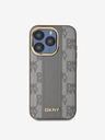 DKNY PU kožený károvaný zadný kryt Magsafe so vzorom pre iPhone 15 Pro béžový DKNY