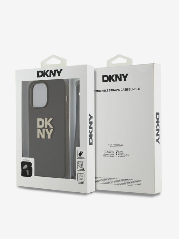 DKNY PU kožený zadný kryt s logom na zápästie pre iPhone 15 Pro Brown DKNY