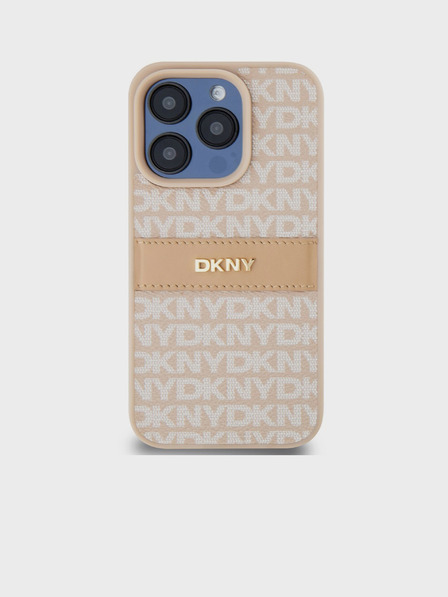 DKNY PU kožený zadný kryt s opakujúcim sa vzorom Tonal Stripe pre iPhone 14 Pro Pink DKNY
