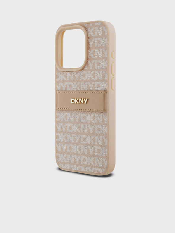 DKNY PU kožený zadný kryt s opakujúcim sa vzorom Tonal Stripe pre iPhone 14 Pro Pink DKNY