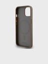 DKNY PU kožený zadný kryt Repeat Pattern Bottom Stripe MagSafe pre iPhone 15 hnedý DKNY