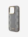 DKNY PU kožený károvaný zadný kryt Magsafe so vzorom pre iPhone 15 Pro Max béžový DKNY