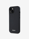 DKNY PU kožený strieborný kovový zadný kryt s logom Magsafe pre iPhone 14 čierny DKNY