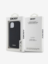 DKNY PU kožený strieborný kovový zadný kryt s logom Magsafe pre iPhone 14 čierny DKNY