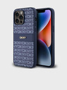 DKNY PU kožený zadný kryt s opakujúcim sa vzorom Tonal Stripe pre iPhone 14 Pro Blue DKNY