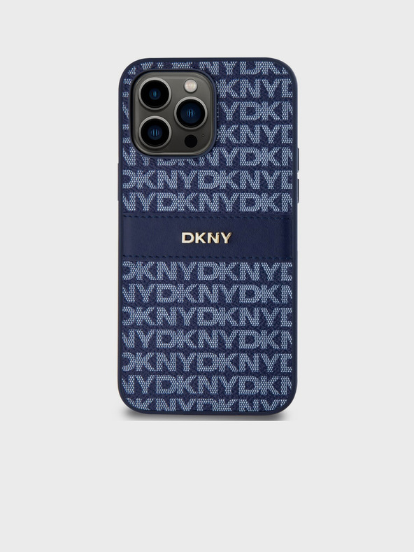 DKNY PU kožený zadný kryt s opakujúcim sa vzorom Tonal Stripe pre iPhone 14 Pro Blue DKNY