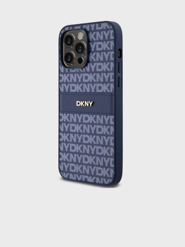 DKNY PU kožený zadný kryt s opakujúcim sa vzorom Tonal Stripe pre iPhone 14 Pro Blue DKNY