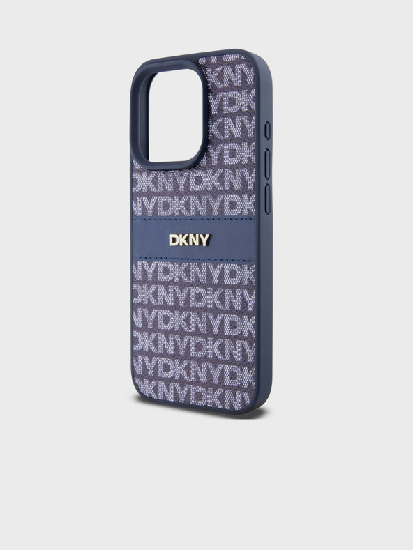 DKNY PU kožený zadný kryt s opakujúcim sa vzorom Tonal Stripe pre iPhone 14 Pro Blue DKNY