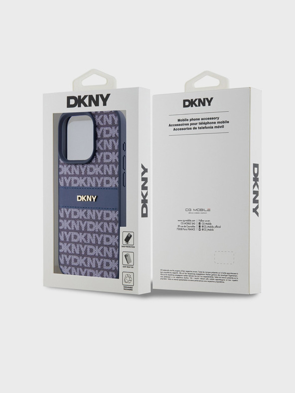 DKNY PU kožený zadný kryt s opakujúcim sa vzorom Tonal Stripe pre iPhone 14 Pro Blue DKNY