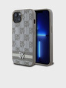 DKNY PU kožený károvaný vzor a pruhovaný zadný kryt pre iPhone 13 béžový DKNY