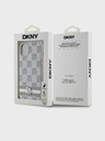 DKNY PU kožený károvaný vzor a pruhovaný zadný kryt pre iPhone 13 béžový DKNY