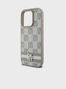 DKNY PU kožený zadný kryt so šachovnicovým vzorom a pruhmi pre iPhone 15 Pro Beige DKNY