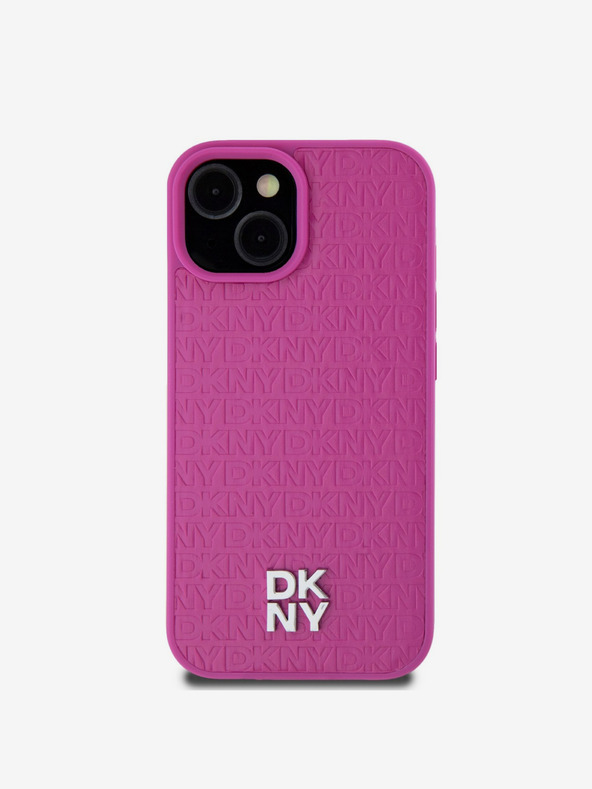 DKNY PU kožený zadný kryt Magsafe s opakujúcim sa vzorom a logom pre iPhone 15 Pink DKNY