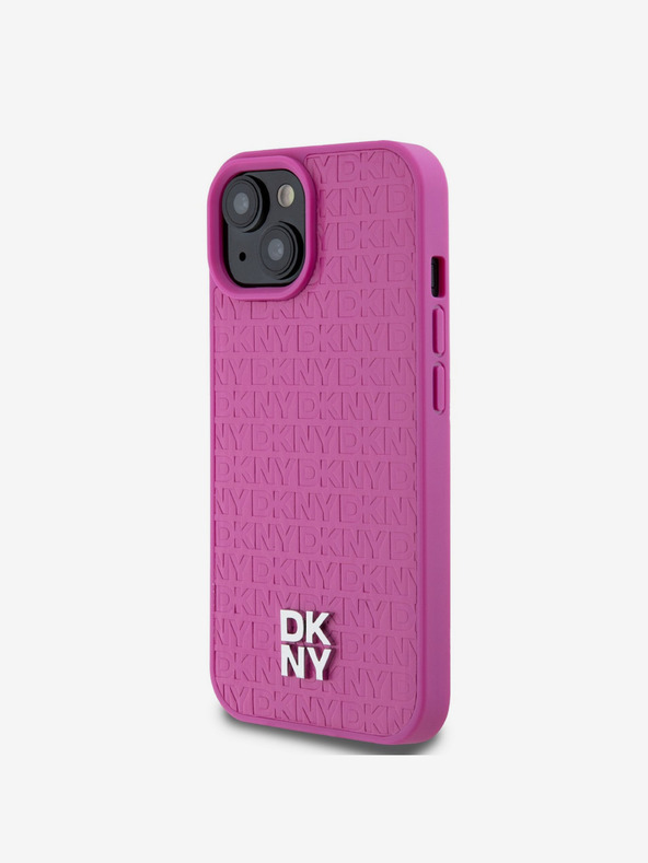DKNY PU kožený zadný kryt Magsafe s opakujúcim sa vzorom a logom pre iPhone 15 Pink DKNY