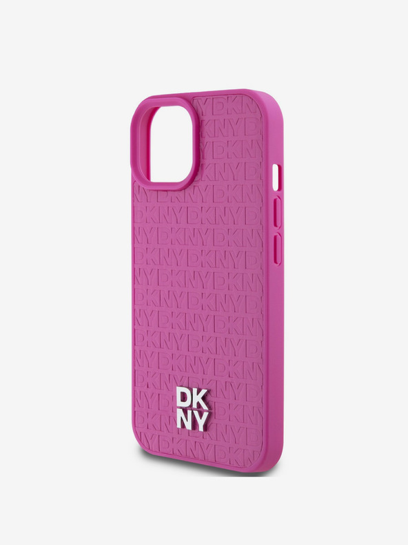 DKNY PU kožený zadný kryt Magsafe s opakujúcim sa vzorom a logom pre iPhone 15 Pink DKNY