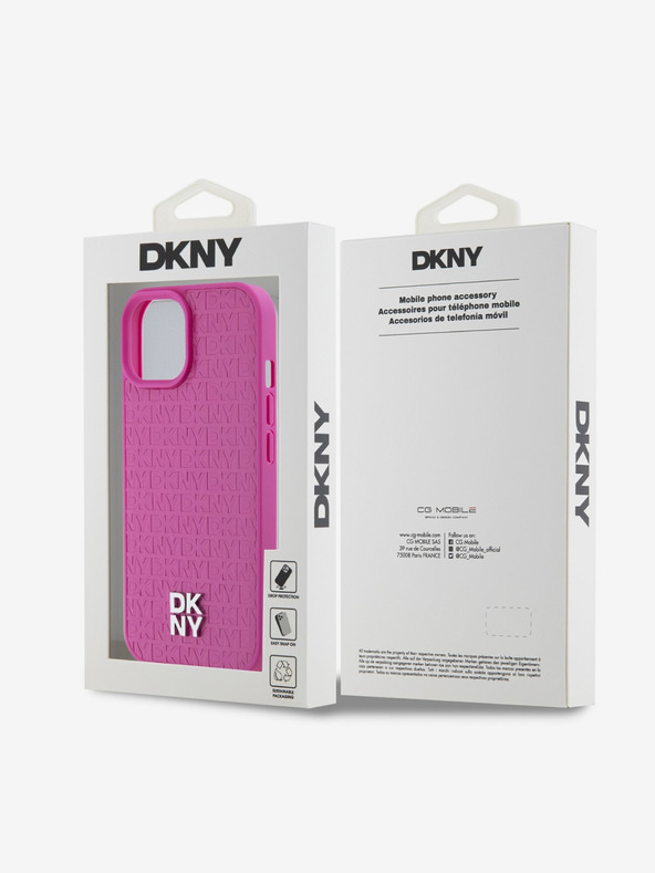 DKNY PU kožený zadný kryt Magsafe s opakujúcim sa vzorom a logom pre iPhone 15 Pink DKNY