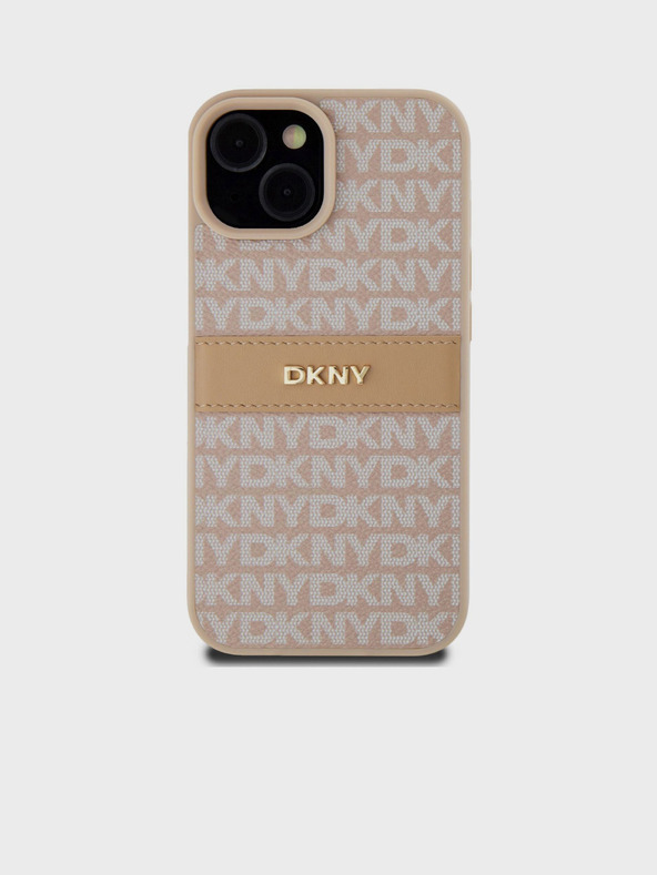 DKNY PU kožený zadný kryt Repeat Pattern Tonal Stripe pre iPhone 15 Pink DKNY