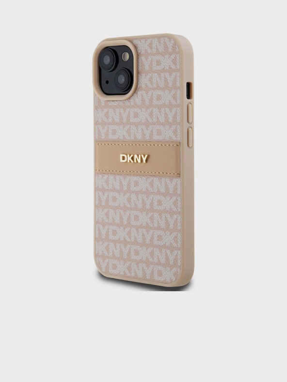 DKNY PU kožený zadný kryt Repeat Pattern Tonal Stripe pre iPhone 15 Pink DKNY