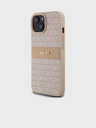 DKNY PU kožený zadný kryt Repeat Pattern Tonal Stripe pre iPhone 15 Pink DKNY