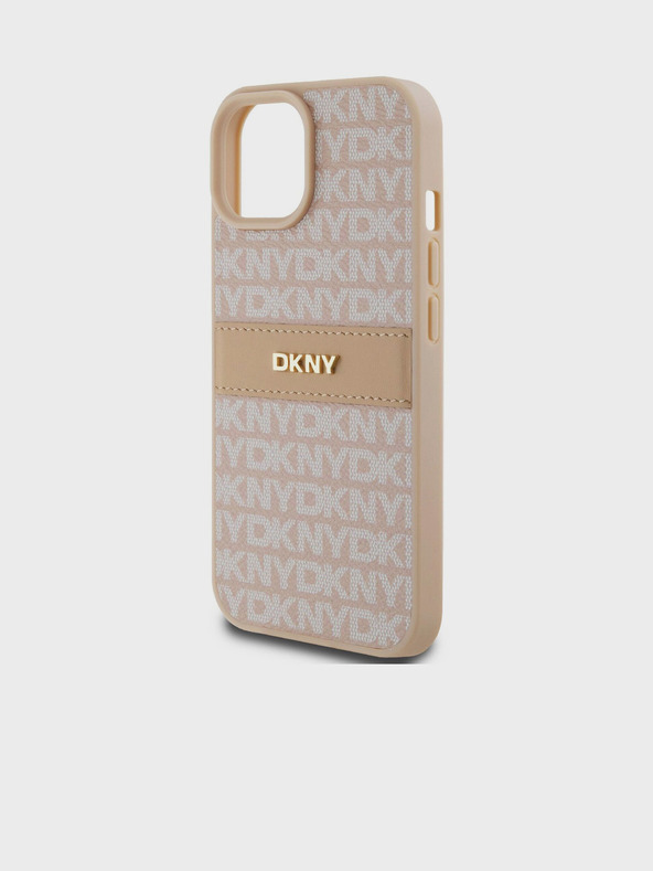 DKNY PU kožený zadný kryt Repeat Pattern Tonal Stripe pre iPhone 15 Pink DKNY