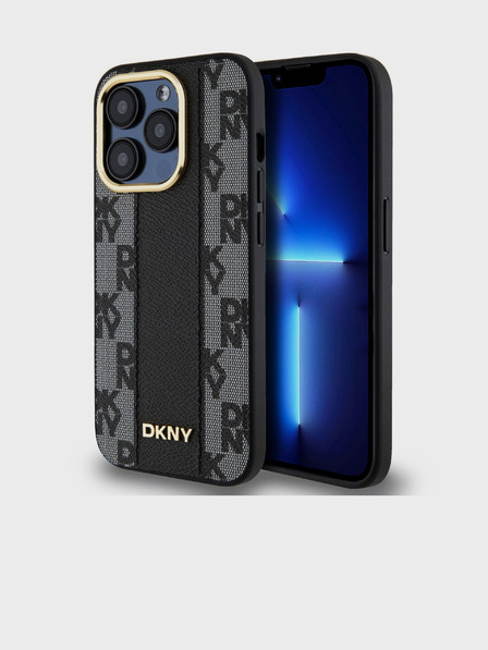 DKNY PU kožený károvaný vzor Magsafe zadný kryt pre iPhone 15 Pro čierny DKNY