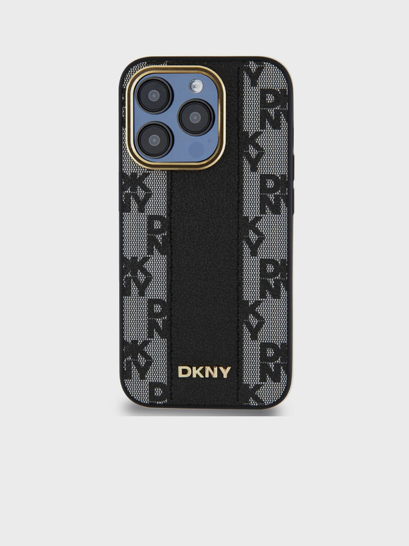 DKNY PU kožený károvaný vzor Magsafe zadný kryt pre iPhone 15 Pro čierny DKNY