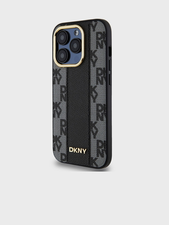 DKNY PU kožený károvaný vzor Magsafe zadný kryt pre iPhone 15 Pro čierny DKNY