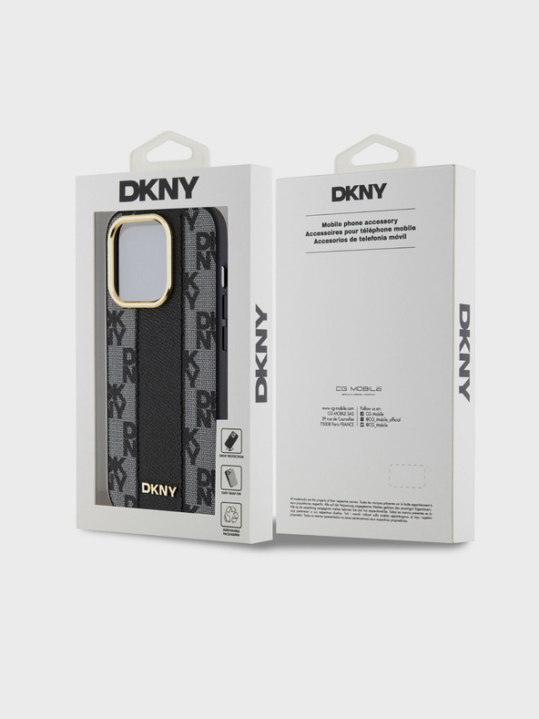 DKNY PU kožený károvaný vzor Magsafe zadný kryt pre iPhone 15 Pro čierny DKNY