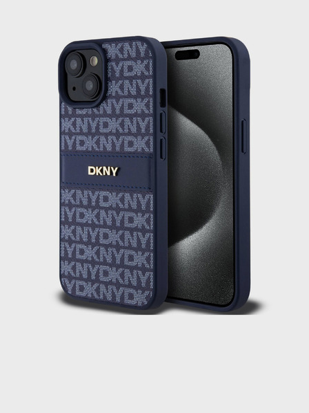 DKNY PU kožený zadný kryt s opakujúcim sa vzorom Tonal Stripe pre iPhone 15 Blue DKNY