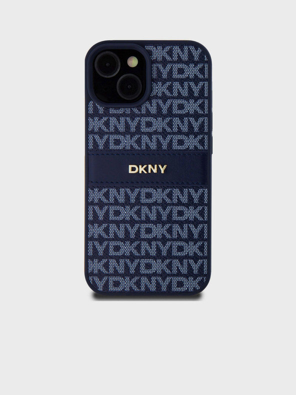 DKNY PU kožený zadný kryt s opakujúcim sa vzorom Tonal Stripe pre iPhone 15 Blue DKNY