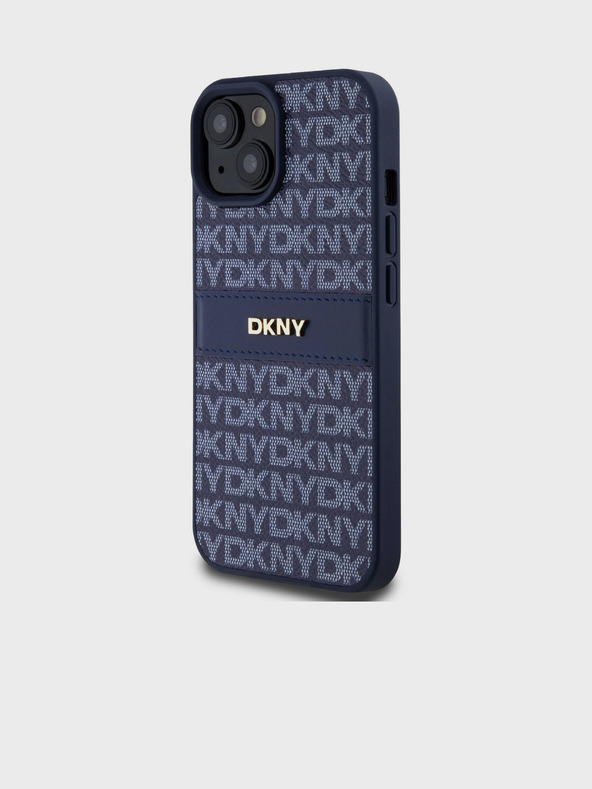 DKNY PU kožený zadný kryt s opakujúcim sa vzorom Tonal Stripe pre iPhone 15 Blue DKNY
