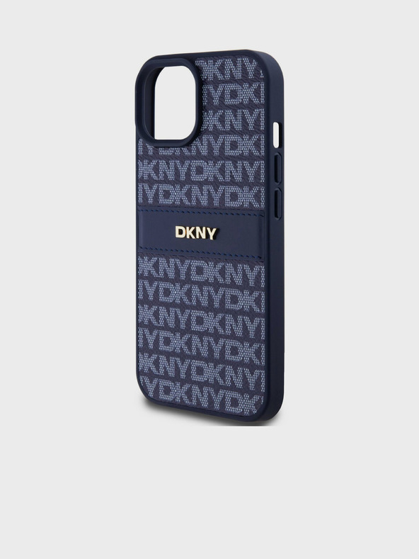 DKNY PU kožený zadný kryt s opakujúcim sa vzorom Tonal Stripe pre iPhone 15 Blue DKNY