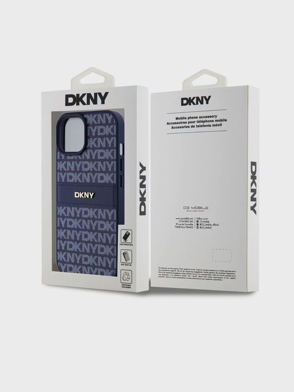 DKNY PU kožený zadný kryt s opakujúcim sa vzorom Tonal Stripe pre iPhone 15 Blue DKNY
