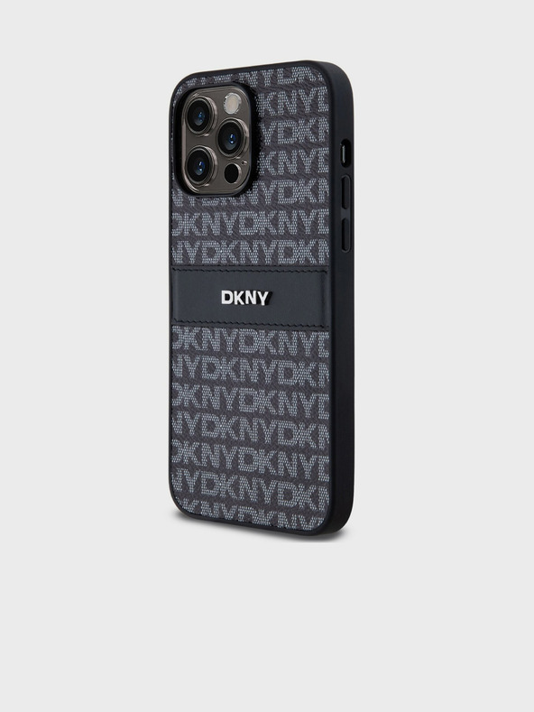 DKNY PU kožený zadný kryt s opakujúcim sa vzorom Tonal Stripe pre iPhone 14 Pro Black DKNY