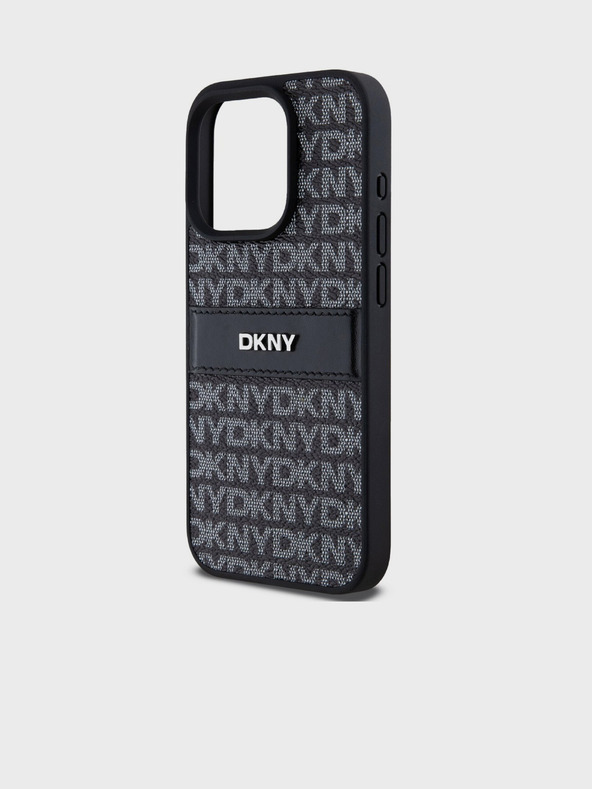 DKNY PU kožený zadný kryt s opakujúcim sa vzorom Tonal Stripe pre iPhone 14 Pro Black DKNY