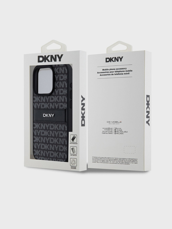 DKNY PU kožený zadný kryt s opakujúcim sa vzorom Tonal Stripe pre iPhone 14 Pro Black DKNY