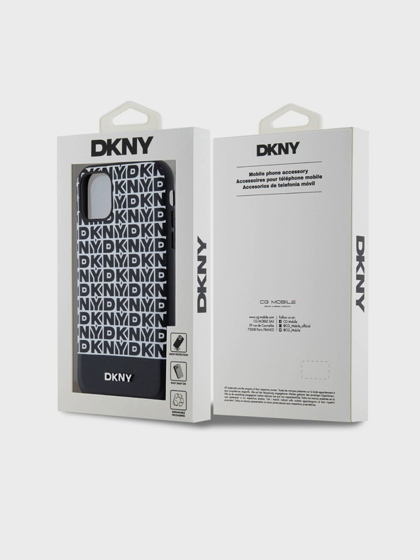DKNY PU kožený zadný kryt Repeat Pattern Bottom Stripe MagSafe pre iPhone 11 Black DKNY