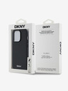 DKNY PU kožený strieborný kovový zadný kryt s logom Magsafe pre iPhone 14 Pro čierny DKNY