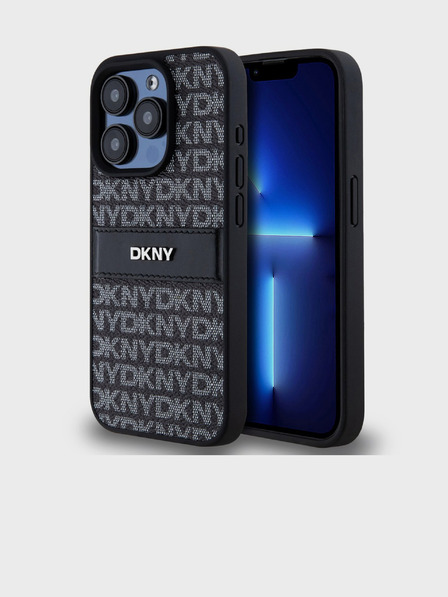 DKNY PU kožený zadný kryt s opakovaným vzorom Tonal Stripe pre iPhone 14 Pro Max Black DKNY