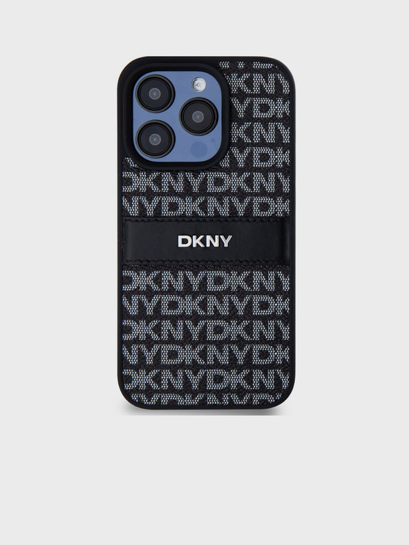 DKNY PU kožený zadný kryt s opakovaným vzorom Tonal Stripe pre iPhone 14 Pro Max Black DKNY