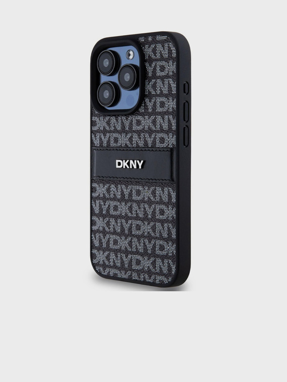 DKNY PU kožený zadný kryt s opakovaným vzorom Tonal Stripe pre iPhone 14 Pro Max Black DKNY
