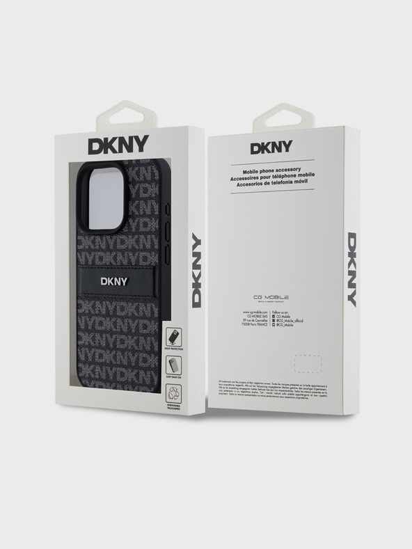 DKNY PU kožený zadný kryt s opakovaným vzorom Tonal Stripe pre iPhone 14 Pro Max Black DKNY