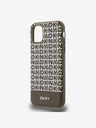 DKNY PU kožený zadný kryt MagSafe s opakovaným vzorom spodného pruhu pre iPhone 11 hnedý DKNY
