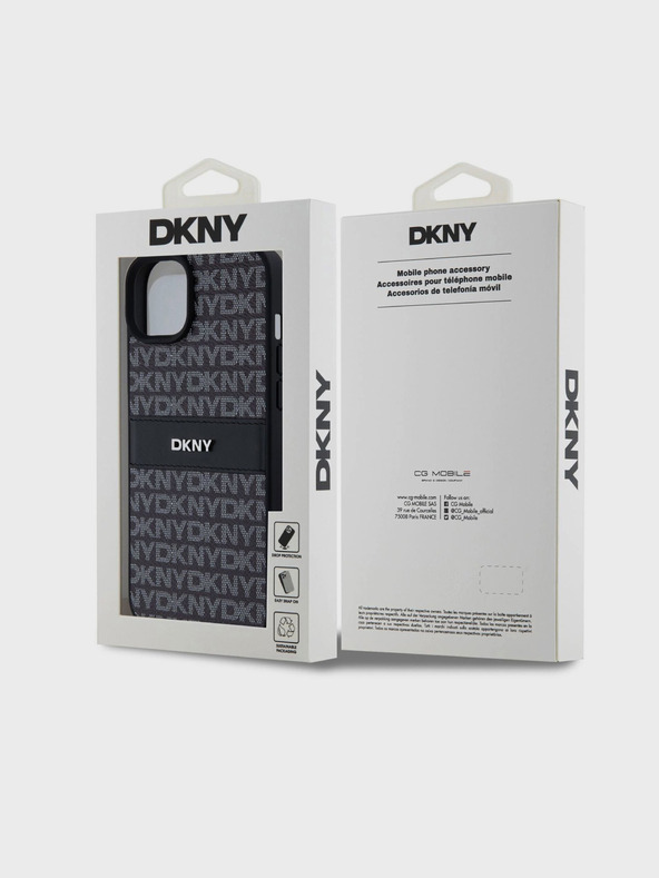 DKNY PU kožený zadný kryt Repeat Pattern Tonal Stripe pre iPhone 15 Plus Black DKNY