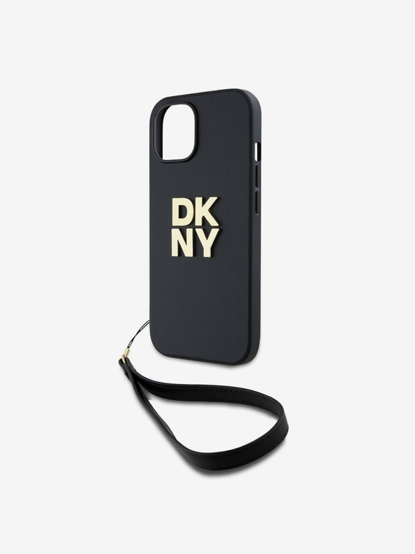 DKNY PU kožený zadný kryt s logom na zápästie pre iPhone 13 Black DKNY